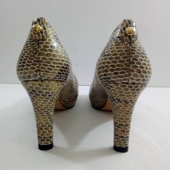Stuart Weitzman Women 7 Snake Print Leather Yellow Spanish Pumps - Picture 4 of 8